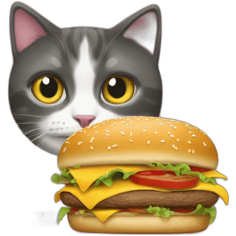 Un chat qui mange un burger emoji