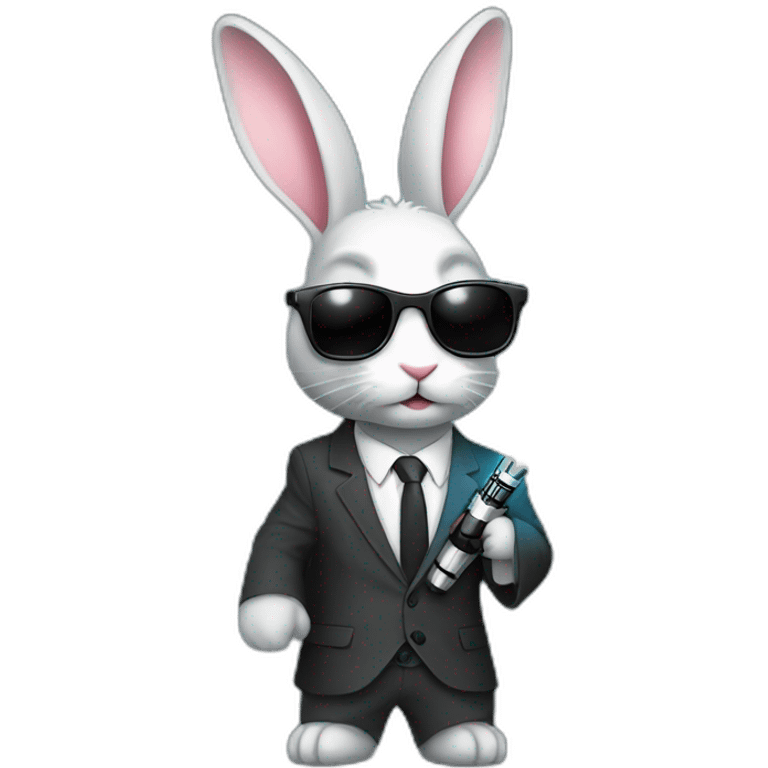 Rabbit with suit and sunglasses and  lightsaber light on completely emoji