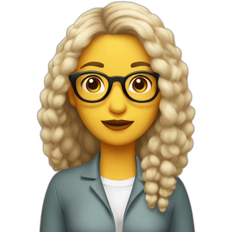 mujer pelo largo color café con lentes emoji