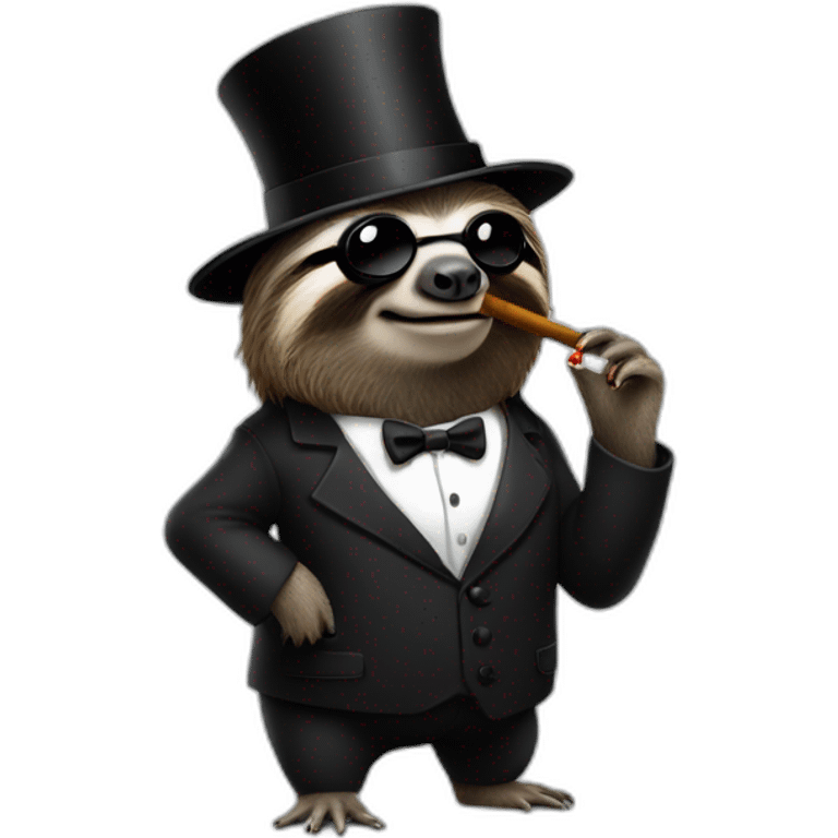 A sloth wearing a black top hat with black glasses smoking a cigar emoji