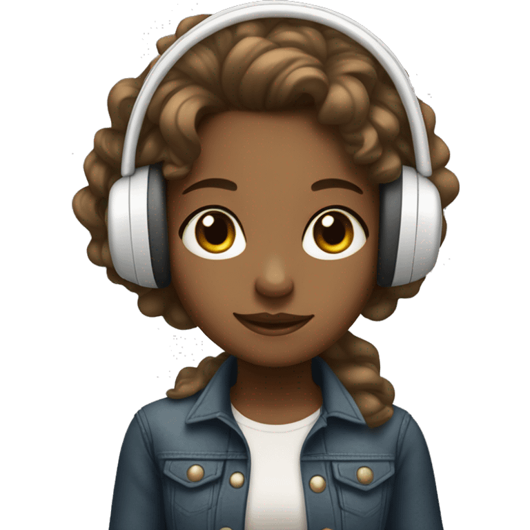 A light brown girl with big eyes and wavy hair wearing a white headphone  emoji