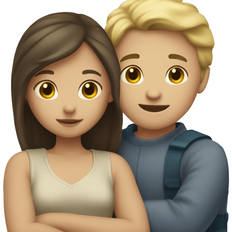 Blonde boy and brunette girl hugging emoji