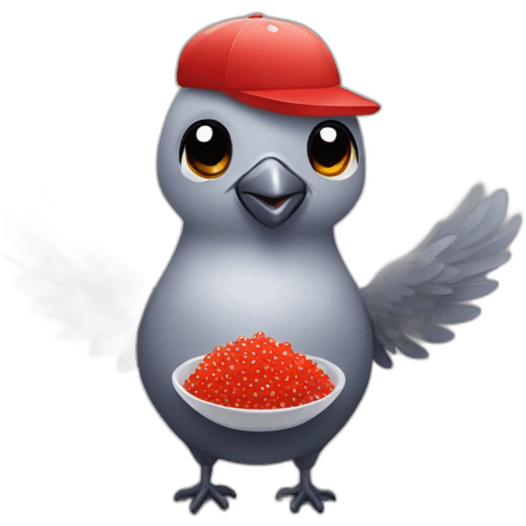 pidgeon holding red caviar in hand emoji