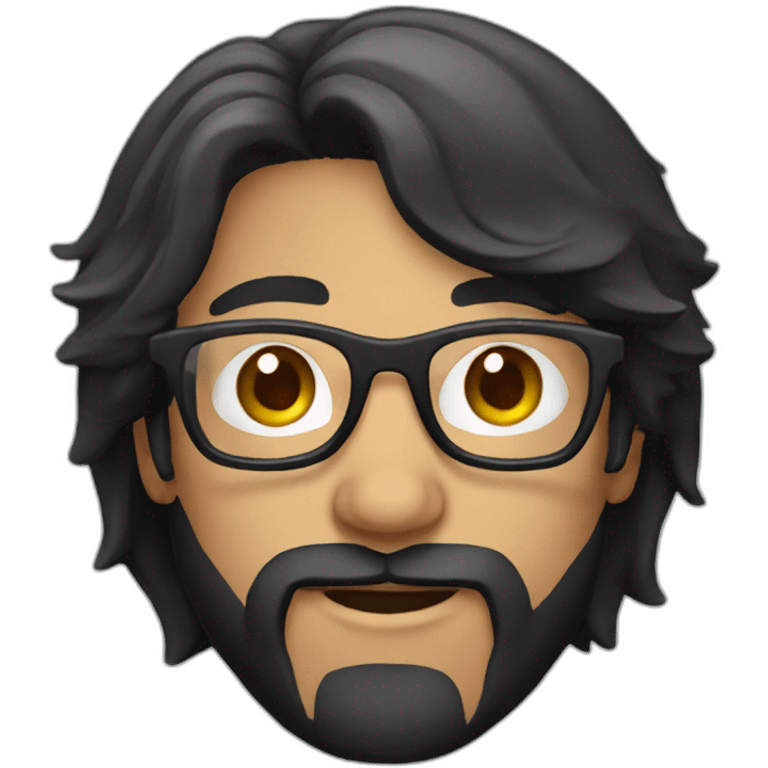 man long black hair and beard with glasses emoji