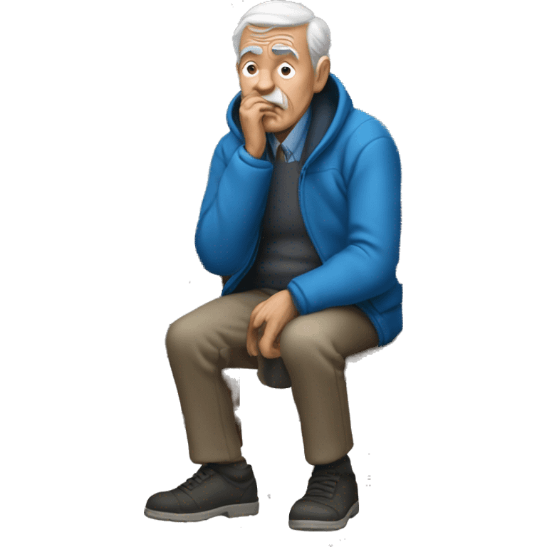 old man with blue jacket sitting forward cryin emoji