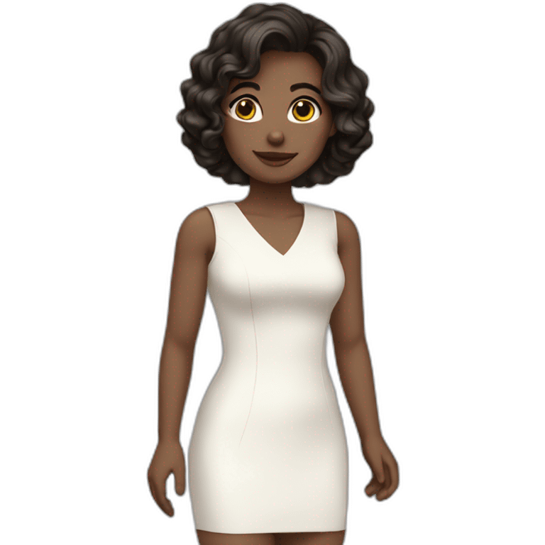 Woman short wavy short dark hair white dress fair skin emoji