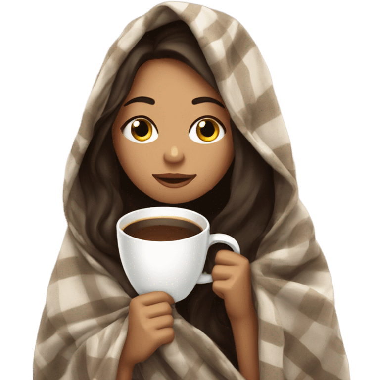 girl brunette inside a blanket sipping coffee eyes closed emoji