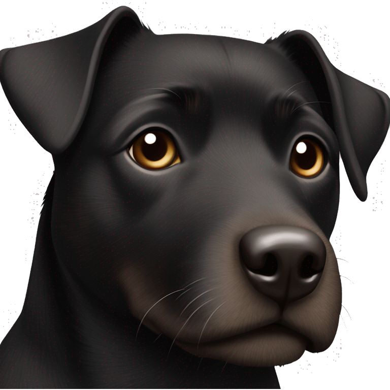 A black Patterdale Terrier dog with a white patch on its chest and brown eyes.  emoji