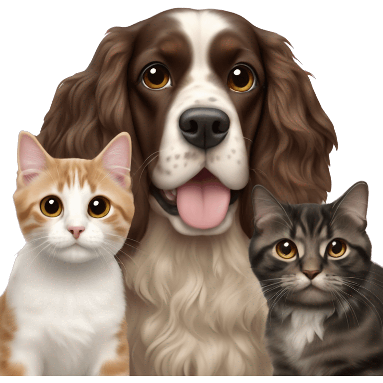 English cocker spaniel with two Cats  emoji