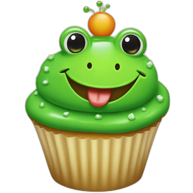 Happy bright green cupcake with a frog on top emoji