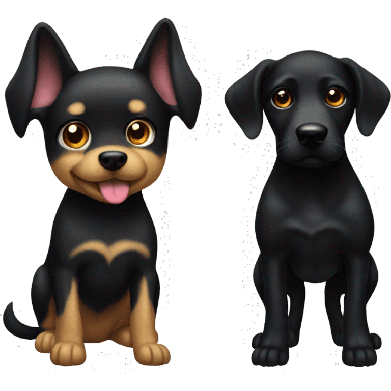 Small up ears black dog with big golden dog emoji