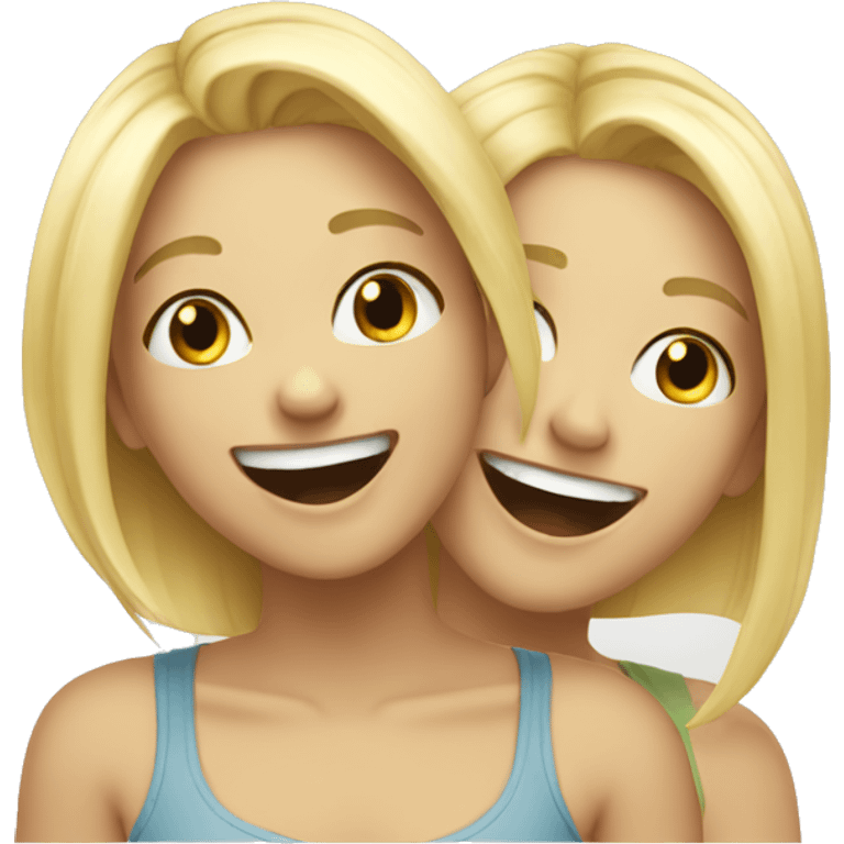 two blonde girls laughing at someone  emoji