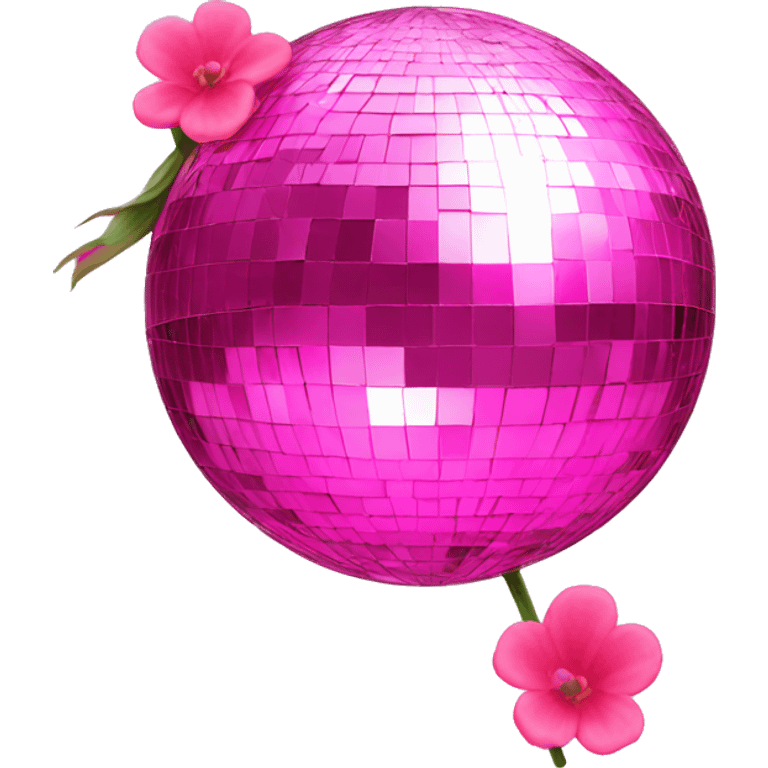 Pink mirrorball, very shiny and with some flowers emoji