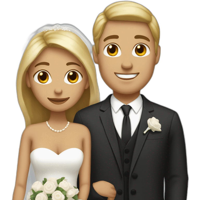 Tan woman with brown hair and white man with blonde hair getting married emoji