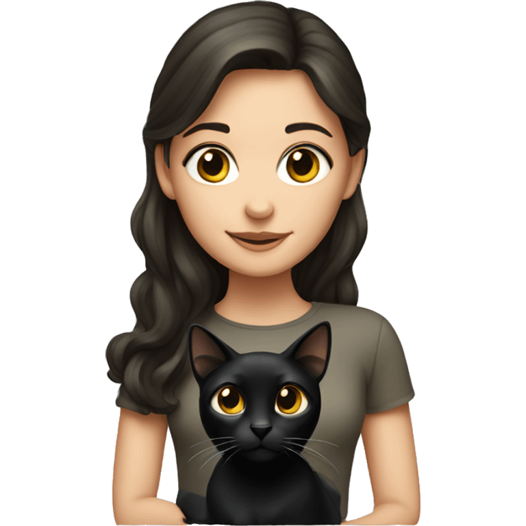 Brunette girl with black cat emoji