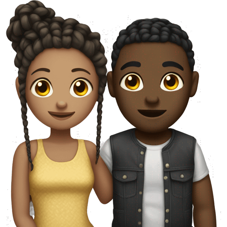 black boy with cornrows and brunette girl making out emoji