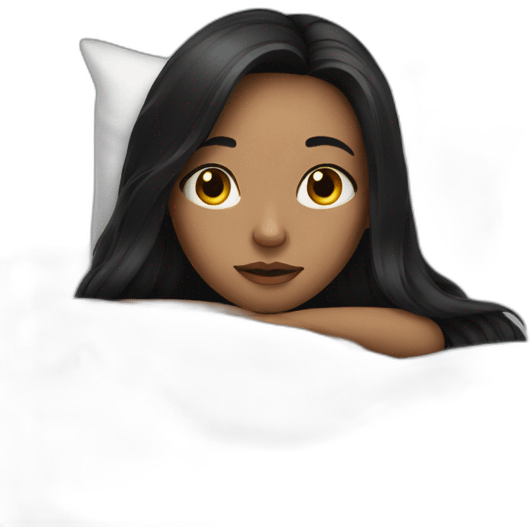 Girl with dark long hair in bed emoji