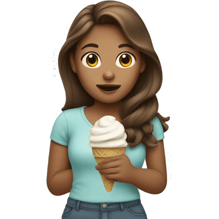 Girl with brown hair eating icecream emoji