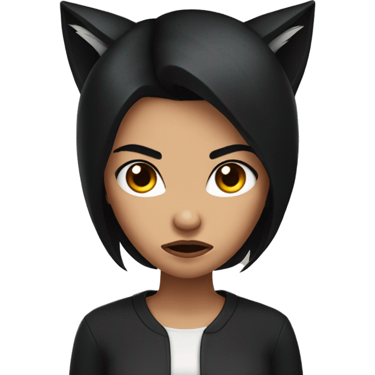 Female with black hair and black fox ears looking angry emoji