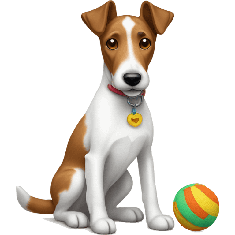 smooth fox terrier dog with toy emoji