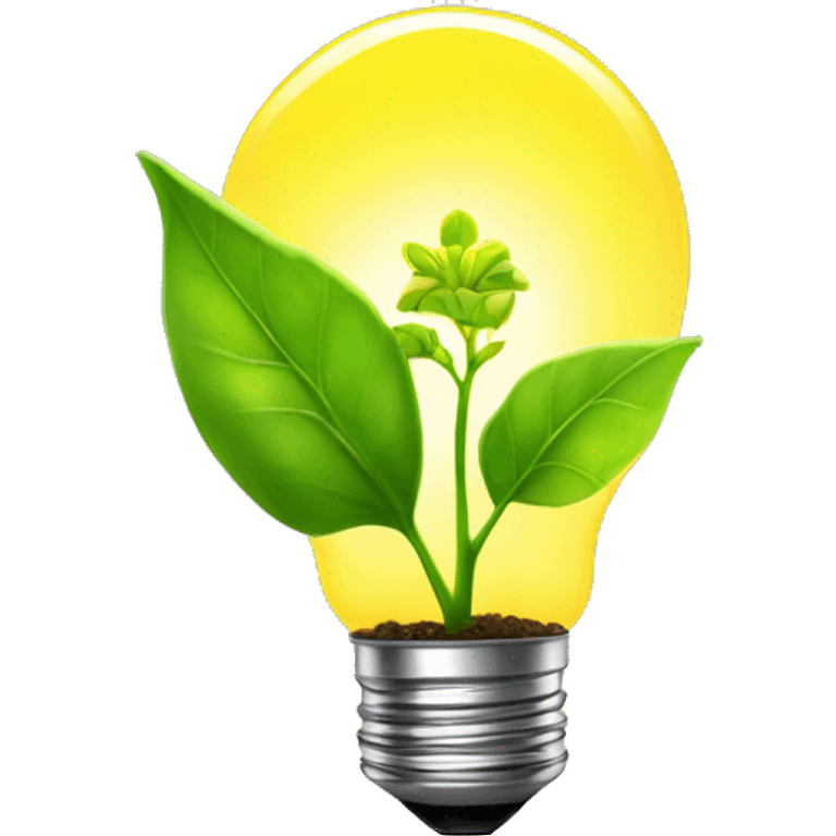 a plant sprout inside a yellow glowing idea lightbulb emoji