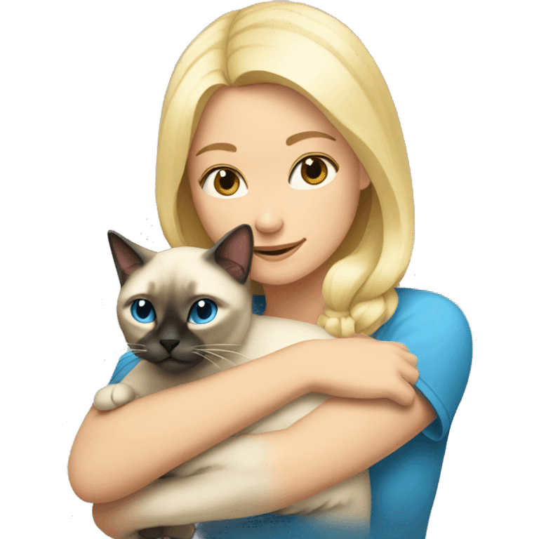 blonde girl hugging a Siamese cat emoji