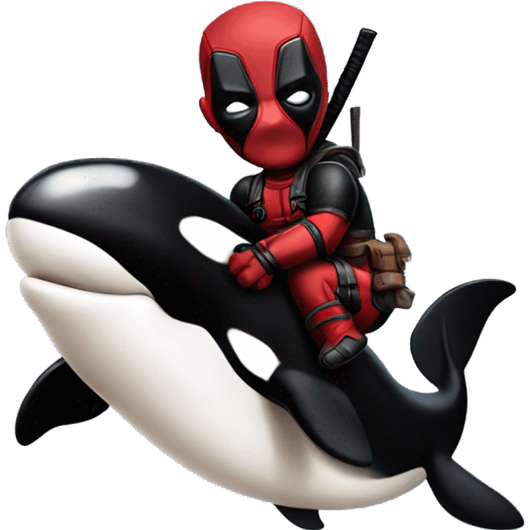 Deadpool holding a baby orca emoji