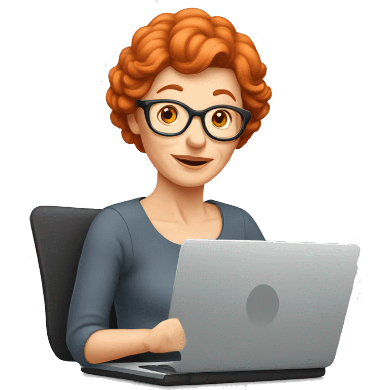 red headed older lady using laptop emoji