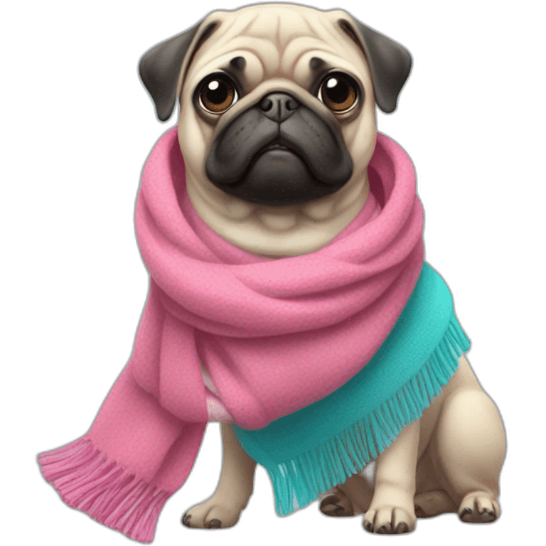 Pink Pug with cyan scarf emoji