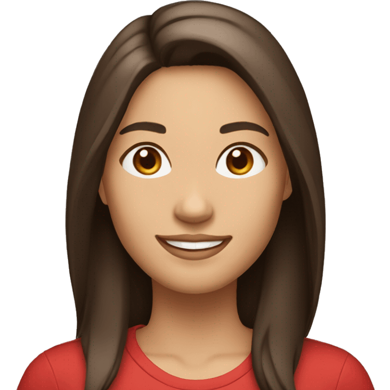 smiling woman with light to medium skin, straight dark brown hair with middle part red shirt  emoji