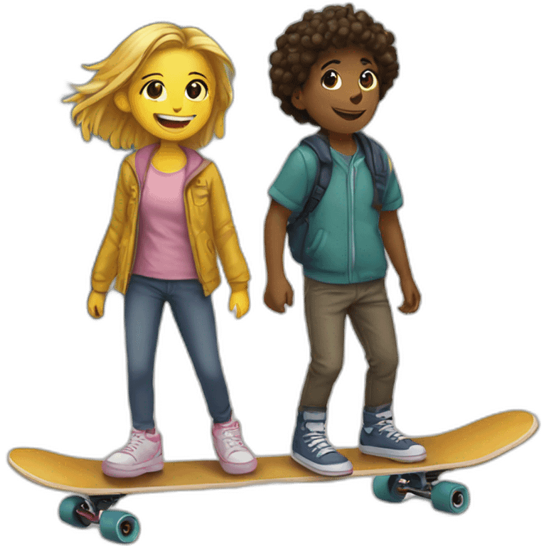 Boy and a girl skateboard in the streets emoji