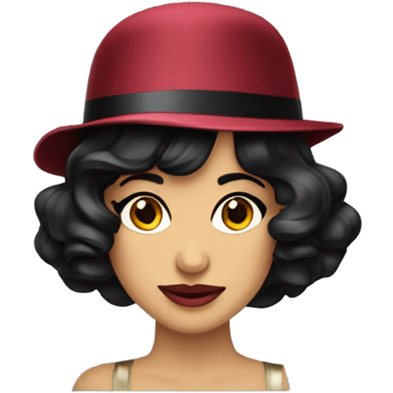 Flapper hat earrings wavy dark hair smirk emoji