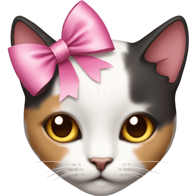 Calico cat with a pink ribbon on the head emoji