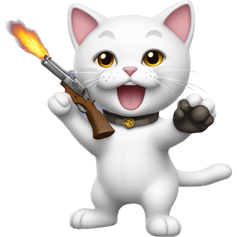 the cuttie cat firing with toy emoji