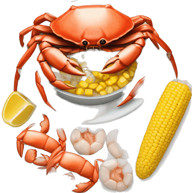 crab boil on a plate with shrimp and corn emoji