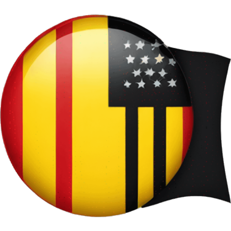 Flag with vertical split top half black bottom half red with yellow circle in the middle  emoji