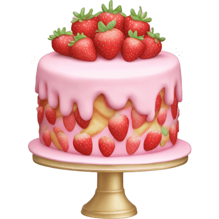 Pastel Pink strawberries and cream birthday cake  emoji