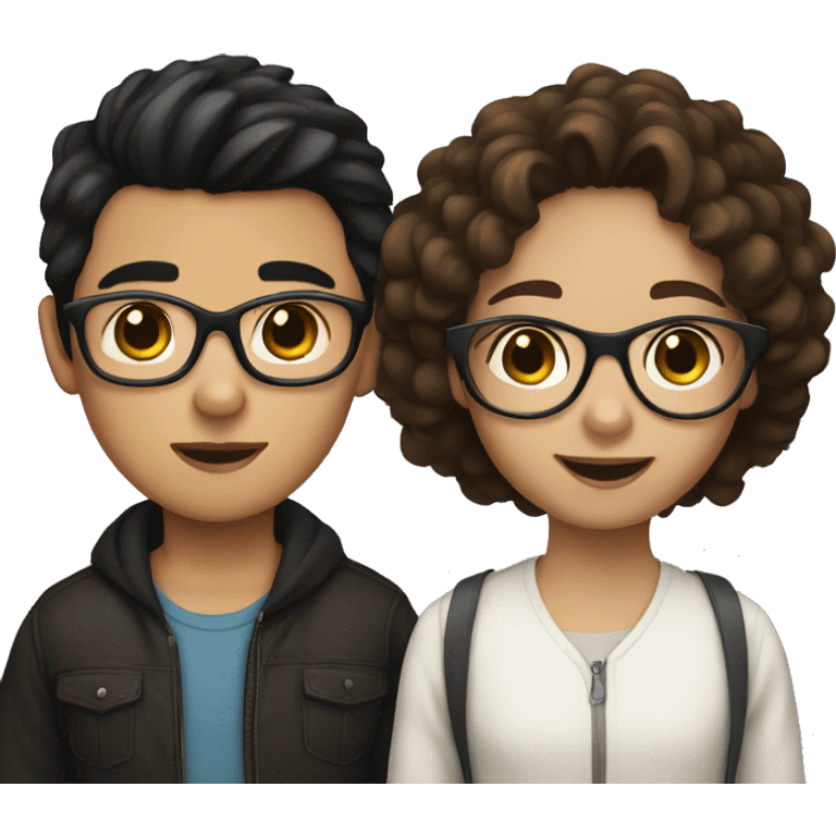 Girl with brown hair, glasses and a boy with black hair without glasses emoji