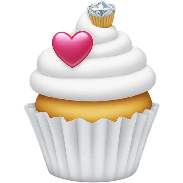 White cupcake with engagement ring on top emoji