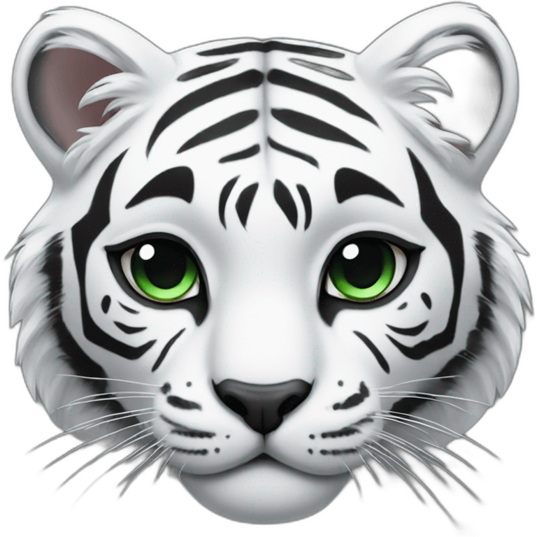 White tiger, with black stripes and green eyes. emoji