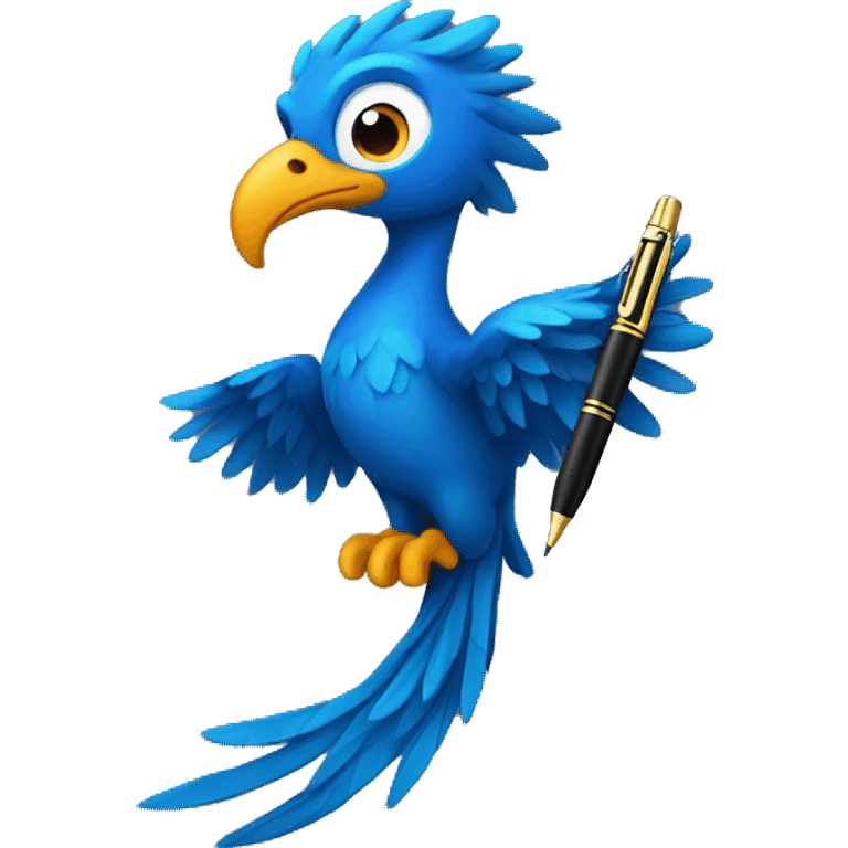 Blue phoenix holding a pen emoji