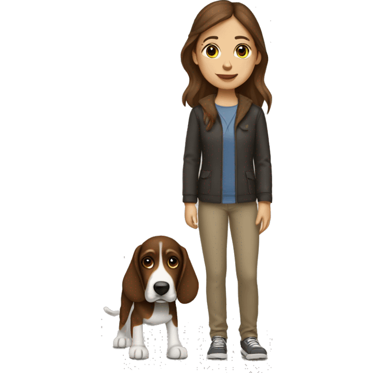 Girl with brown hair and a treeing walker coonhoun emoji