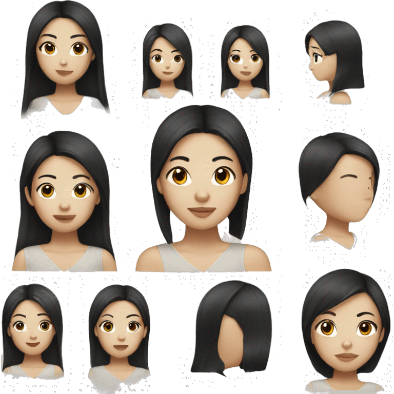 Asian girl with straight black hair, silver earrings  emoji