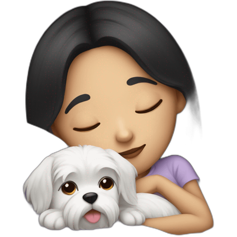 Black-haired girl with Maltese dog sleep emoji