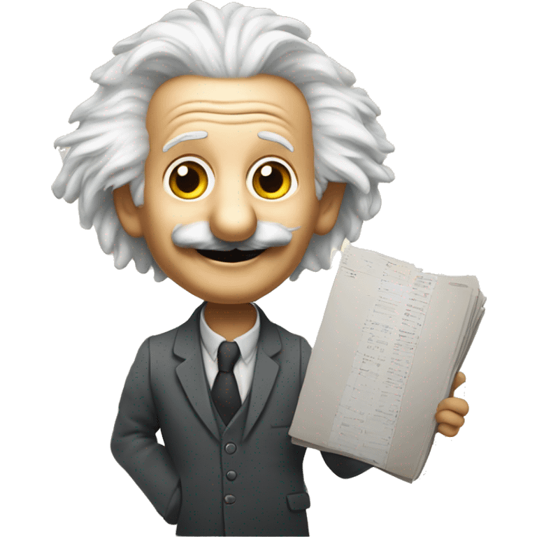 happy albert einstein holds metrics chart page in his hand emoji