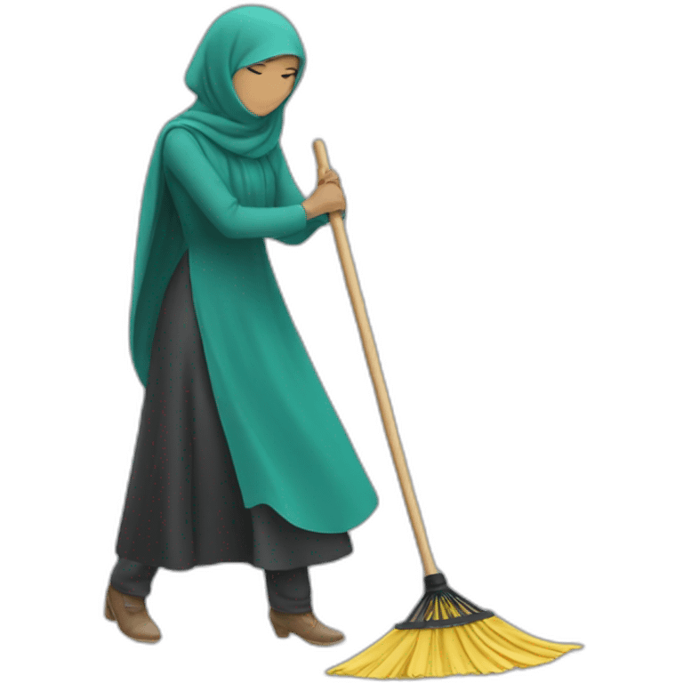 a woman in a hijab is sweeping the floor emoji