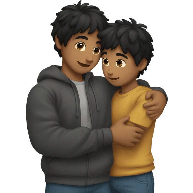 two black haired boys hugging emoji