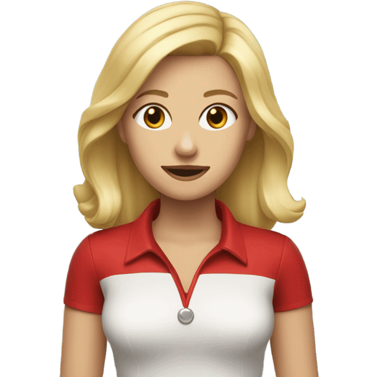 Blond female with medium length hair  wearing  a red dog collar emoji