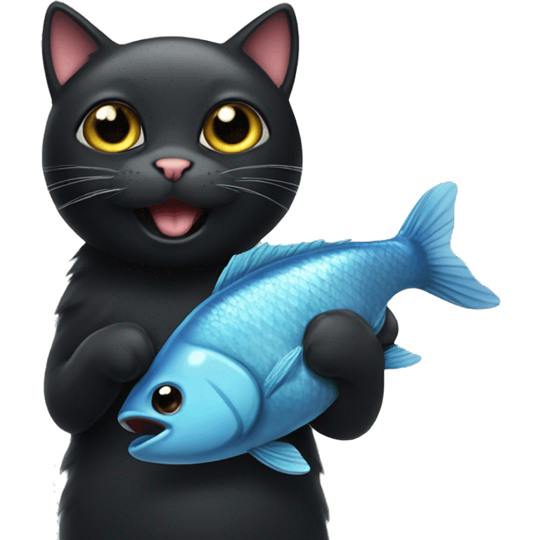 Cute black cat with a fish toy emoji