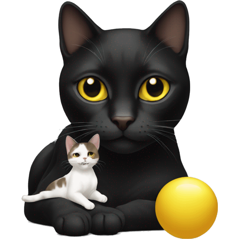 A black female cat with a yellow and white (no black) male cat playing emoji